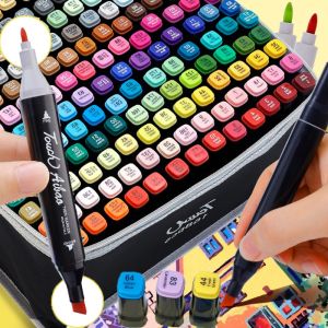 12-60 Colors Oily Art Marker Pen Set Permanent Sketch Art Markers Pens Color Calligraphy Pen Set for Draw Graffiti Manga School Art Supplies