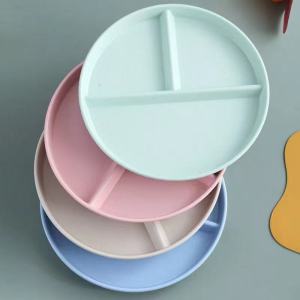 Nipiin Divided Wheat Straw Table Plate Dinner Plate Separated Three-Compartment Plate Diet Control