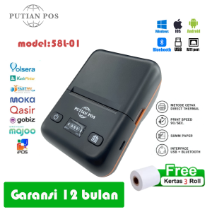 PUTIAN POS Printer Termal Bluetooth Mini 58mm (Label Celah + Tagihan) Printer 2-in-1