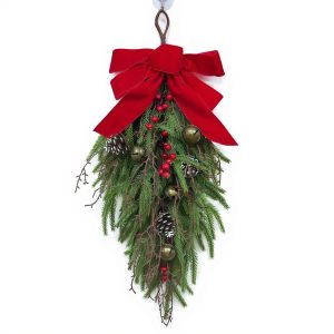 Christmas Wreath and Garland Set with Mini Pinecones and Bells – For Home Decoration