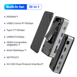 ORICO M.2 SSD Bao Vây USB C trạm nối Với quạt tản nhiệt 10Gbps 4K 60Hz HDMI RJ45 SD/TF trạm nối USB nối dài Cổng Ổ đĩa cứng gắn ngoài