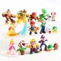 18pcs/set Super Mario Bros Family PVC Figures Toys Mario Luigi Wario Waluigi Toad Yoshi Princess Peach Donkey Kong Cake Topper. 