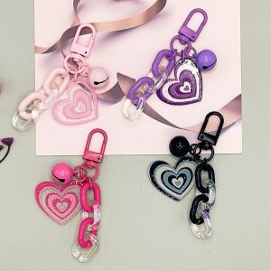 Colorful Love Heart Acrylic Keychains Fashion Bell Keyring Earphone Case Pendant Accessories Gift Souvenir