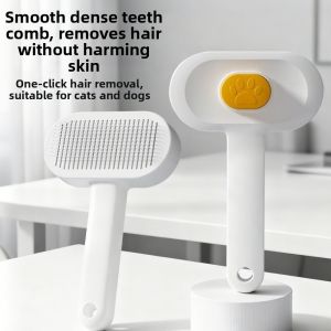 SUNNY BAR One Button Automatic Pet Hair Remover Fine-toothed Comfort Grip Cat Cleaning Comb Professional Stainless Steel Cat Massage Comb Shedding Season