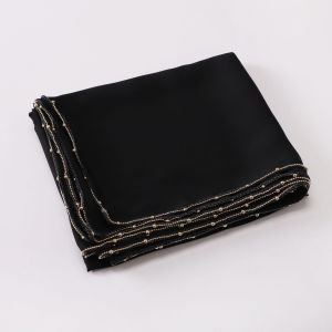 Jifang ผ้าคลุมไหล่คุณภาพสูงผ้า Pashmina ผ้าไหมเทียมเรียบนุ่มสีพื้นลูกปัดสีทองผ้าปูฮิญาบมุสลิมผ้าคลุมไหล่ผ้าพันหัว SL291