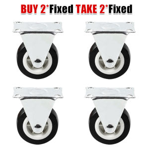 4PCS 1"-3" Black Rubber Casters Heavy Duty Fixed Swivel Without lock / With lock