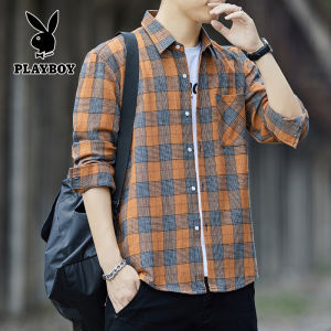Playboy Original Shirt Casual Mens Shirts Fall Long Sleeve Grid Shirts Striped Shirts