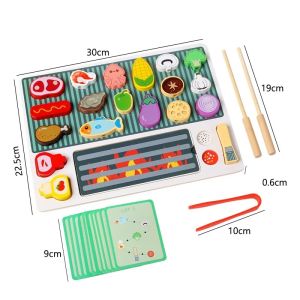 Wooden BBQ Toys Set Kitchen Pretend Play Toys Food Matching Game Children Role-playing Game Fine Motor Toys For Boys Girls2026