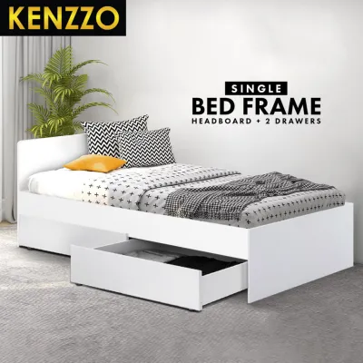 [FREE INSTALLATION] KENZZO: Wooden single bed frame with headboard/ super single bed frame/Pull out bed/storage bed