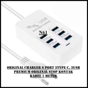 N161 ORI Charger 3 USB PD TIPE TYPE C 3A 65W COLOKAN KABEL 1 METER 6 USB 5V ADAPTOR USB A ADAPTER T
