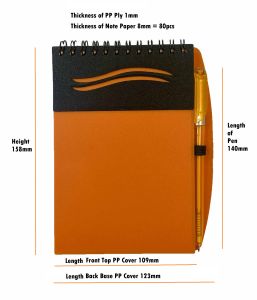 B13 Size SEMINAR HANDY NOTEBOOK with PEN - Black ink (O BIND RING) with Protective PP COVER - 80pcs Plain Paper Notepads