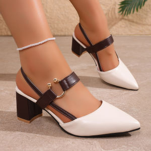 [Free Shipping] WomenS High-Heeled Sandals Summer 2026 New Style Closed-Toe Pointed-Toe Single-Strap Roman Sandals Shallow-Cut Chunky Heel High Heels