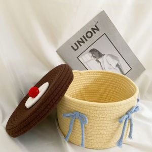 Desktop storage box hand woven pudding storage basket cotton rope miscellaneous storage basket home bedroom storage basket
