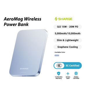 Shargeek/Sharge AeroMag 5000mAh/10000mAh Magnetic Wireless Power Bank – Ultra-Slim 125g Qi2 15W Fast Charge USB-C 20W PD Graphene Cooling Strong N52 Magnets Aluminum Body