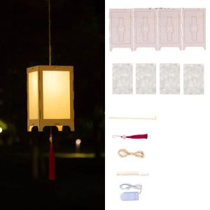 LINSBAYWU Creative Mid-Autumn Festival Lantern LED Light Wooden Handmade Hanging Lamp Classical Material Kit Art Lantern Festival