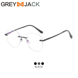 Grey Jack Kacamata Antiradiasi Blueray Model Bulat Rimless Tanpa Bingkai Bisnis Style Bisa Minus Fashion Pria Wanita 122602