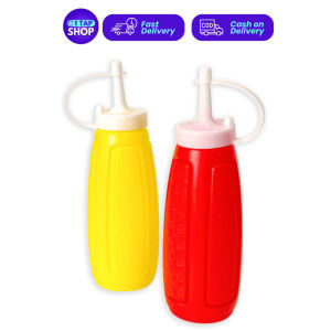 Buy-1-Take-1! 350ml Plastic Dressing Bottles Squeeze Condiments Bottle with Cap Lids