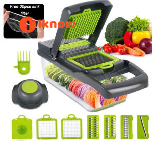 I know onion slicer 16-in-1veggie chopper Vegetable Cutter Multi-Functional Vegetable Processor+Sink Trash Cleanup ware Cut Silk Sliced Flower Cut Kitchen Vegetable Processor Onion Chopper Fruit Juicer Fruit Potato Apple Peeler Vegetable Chopping Artifact