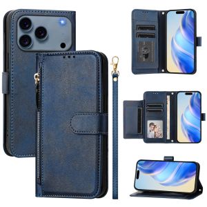 Zipper Wallet Flip Phone Case For iPhone 18 Pro Max 17 air 16 plus 15 14 PU Leather Multi Card Slots Kickstand Cover With Wrist Strap Magnetic Buckle Shockproof Protective Casing For Women