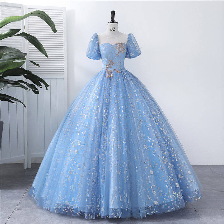 Princess in blue store gown