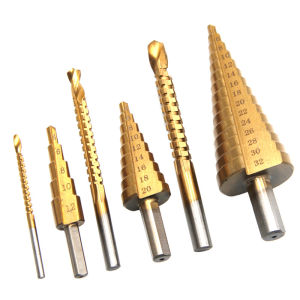 6PCS HSS Steel Titanium Coated Step Drill Bit Hole Cutter 4-32mm Metal Tool Set Kit