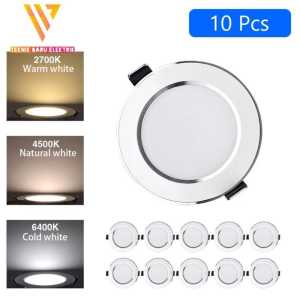 PAKET HEMAT LAMPU DOWNLIGHT 10 PCS 3 WARNA 6W 9W PUTIH NATURAL KUNING INBOW 220V ESTETIK LIST SILVER
