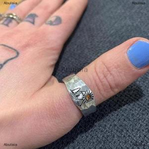 [COD] Abulaia Vintage Ring Forest Mountain Sunset Nature Landscape Carved Ring For Women Men Open Adjustable Jewelry Fashion Ring