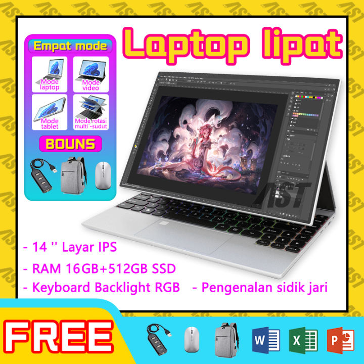 Laptop baru 14 ips touchscreen ram 16gb 512gb ssd intel n5105 windows