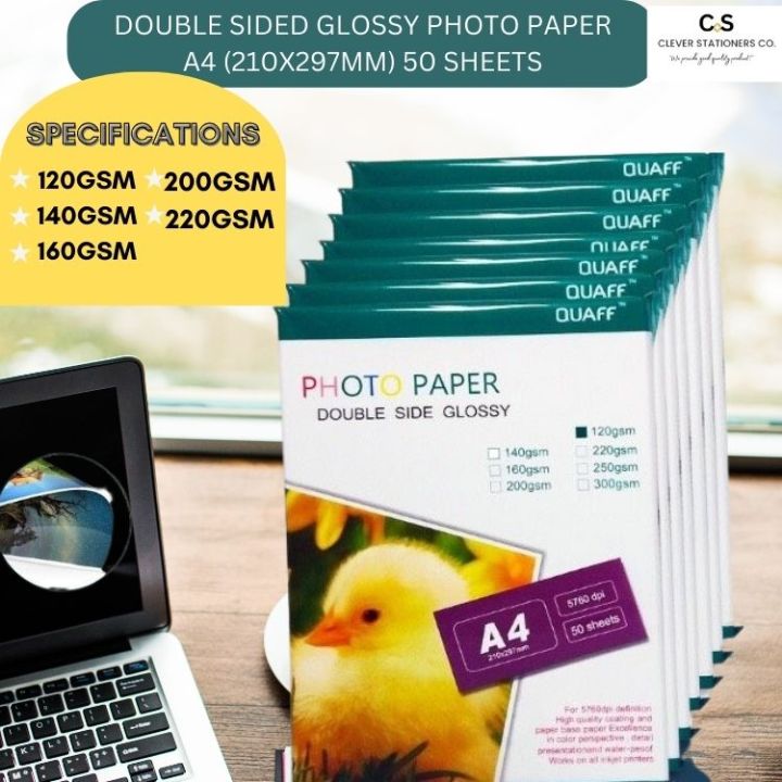 A4 Size Quaff Double Sided Glossy Photo Paper 120gsm140gsm160gsm200gsm220gsm 50 Sheets 0217