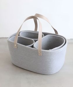 Olive Baby Co. Diaper Caddy - Gray with Cream Leather Handle