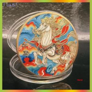 RUASA Đầy Màu sắc hoàng đạo Trung Quốc ngựa lưu niệm Đồng Xu Kỷ Niệm may mắn thách thức đồng xu Bộ sưu tập quà tặng với bảo vệ trường hợp