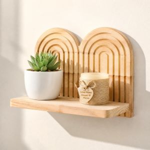 TEWUB Multi Tier Wall Plant Holder Solid Wood Threaded Structure Wall Display Shelf Practical Multi Layer Design Wooden Wall Shelf Home Decor