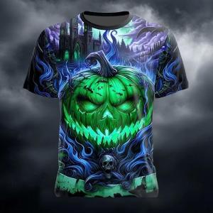 [Local Stock] VCC Halloween Mens Illusion Pumpkin Short Sleeve T shirt 3D Printed Shirt Exaggerate Horror Party Street Holiday Men Clothing