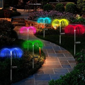 GIGBM Waterproof Double Layer Home Decor Courtyard Solar Light Toy Flowers Lamp Night Light Fiber Optic Lamp Jellyfish Lamp