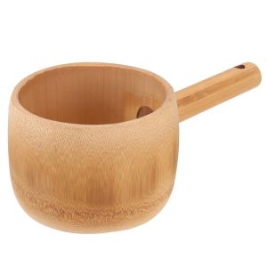 BAGUO(霸果) Large Capacity Bamboo Water Ladle Deep Bowl Wear Resistant Kitchen Bailer Sturdy Construction with Hanging Hole Water Spoon Kitchen Use