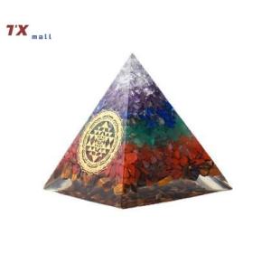 【Popular choice】 Orgonite Seven Chakra Energy Pyramid Aura Divination Supplies Yoga Meditation Ornaments Resin Craft Ornaments Bring Lucky Stone