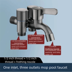 MAYIT Multifunction Three Tap Faucet Dual Control Double Outlet Three Way Water Tap  Flushing Spray Angle Valve Bathroom