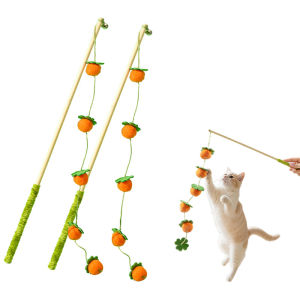 Cat Wand Toy with Bell Fruit Shaped Wooden Handle Long Stick Cat Toy for Interactive Play Cat Toys Kitten Playing Cat Supplies
