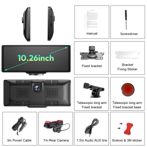 ESSGOO CarPlay & Android Auto 10.26 Inch IPS Touch Screen Portable Car Player 4K + 1080P Dash Camera GPS Navigation Car Radio