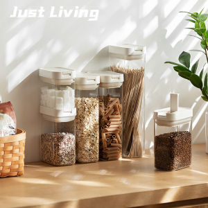 JustLiving 1600ML Rectangular Kitchen Cereal Food Storage Box Transparent PET Moisture-proof and Insect-proof Storage Tank Household Food Snack Assortment Bottles Kitchen Airtight Jar