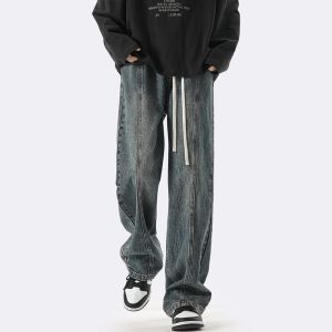 IELGY Vintage Drawstring Mens Jeans Loose Straight Leg Pants