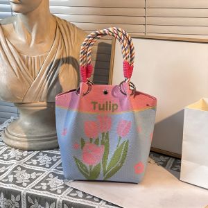 Mini Square Knit Handbag Large Capacity Portable Knitted Tote Bag Daily Office Shoulder Companion Gift Bag