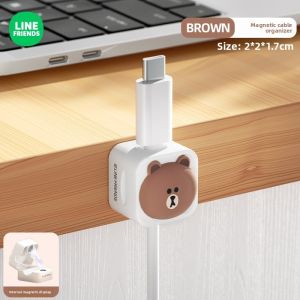 LINE FRIENDS Brown Cable Organization Holder Magnetic Desk Cable Management ABS PVC Secure Grip Office Aksesori LFB342