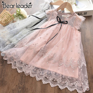 Bear Leader Cute Girls Dress New Summer Kids Girl Fashion Princess Dress Elegant Princess Children Baby Casual Wear Clothing Embroidered Mesh Dress Suit Lace Party Dresses For 3-7 Years