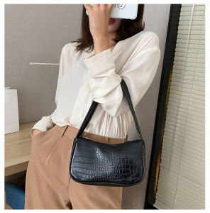 New fashion trendy small square bag ladies one-shoulder handbag pu material solid color crocodile pattern Japanese and Korean style inexpensive suitable for sweet girlsLuss-102 (5 colors for your choice)