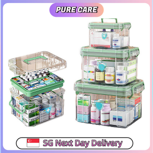 【Pure Care】 Transparent Medical Box Double-Layer First Aid Organizer with Handle