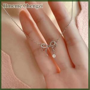 Hmeme Fashion Double Layered Bowknot Pendant Necklace For Women Girls Elegant Versatile Necklace Clavicular Chain Jewelry Accessories