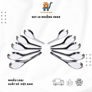 Combo 10 Muỗng Inox Ăn Cơm Muỗng Cafe – Muỗng Cán Dài Dày Đẹp Thìa Inox Việt Nam Cao Cấp