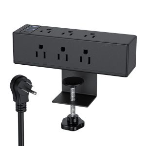 12-in-1 Heavy Duty Desk Clamp Power Strip with 8 AC Outlets 1 USB-C 3 USB-A Surge Protector 2 Meter Extension Wire Flat Plug Fireproof 100-250V
