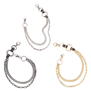 Edgy Metal Pants Chain With Spikes Accent For Music Festivals Casual Wear And Punk Rock Style Enthusiasts